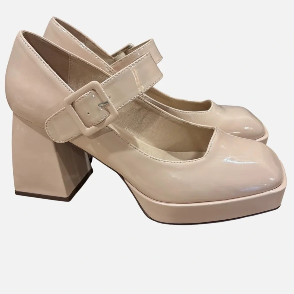 NWOB Mary Jane Chunky Platform Heels Patent Leather Square Toe Ankle Strap 9.5M